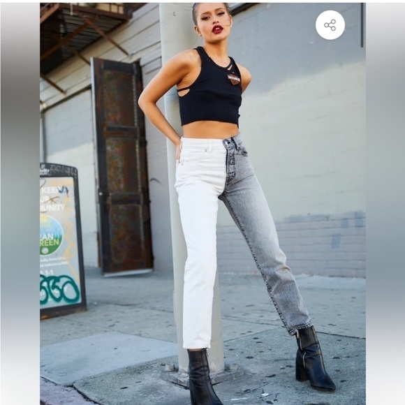 Revice True Love Checkmate Jeans Grey White Straight Button Fly Sz 26 - Picture 1 of 16